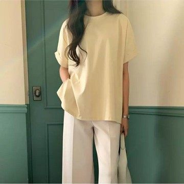 【巴黎精品】現貨+預購 T恤短袖上衣-素面純色休閒寬鬆女裝3色a1go42