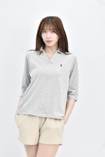 (XL) 7th island 灰色棉質純棉刺繡五分袖polo衫短袖上衣