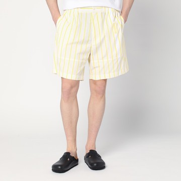 White, yellow striped bermuda shorts with logo