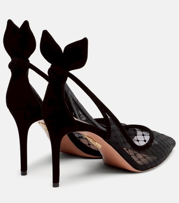 Aquazzura Bow Tie 85 suede-trimmed mesh pumps