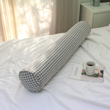 Wooree&deco 格紋圓形長抱枕套 灰色 1入  100 x 20cm
