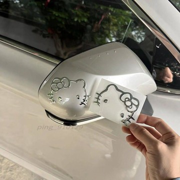 汽車必備💖kitty 車用品 可愛貓貓車貼 後視鏡油箱蓋玻璃裝飾 立體3d金屬貼 創意小轎車貼紙 防潑水 牢固不易掉
