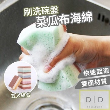 【台灣現貨】刷洗碗盤菜瓜布海綿五入組 廚房清潔用具 菜瓜布 柔軟海綿 洗碗海綿 去污菜掛布 廚房魔術海綿 清潔海綿 洗碗
