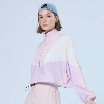 元動力 輕盈撞色幾何立領運動外套(粉色；S-L)4241194902