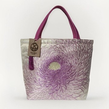 獨一無二真絲和服袋帶托特包, 日本手工刺繡升級改造包, 和風藝術