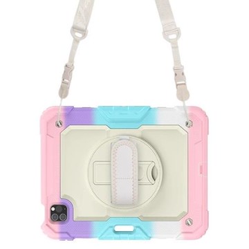 適用蘋果iPadmini7.9-12.9寸Pro11保護套Mini6手腕帶外殼10代10.9Air45防摔抗彎硅膠軟邊+PC硬殼斜挎背帶筆槽