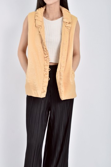 加購優惠(L) l fashion棉質無袖背心中式包扣黃色外套