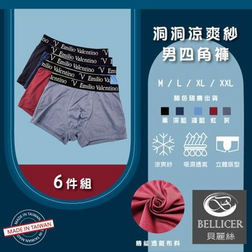 【貝麗絲】台灣製洞洞涼爽紗男四角褲(M / L / XL / XXL 混色6件組)