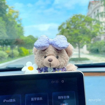 爆款創意車用顯示屏電腦屏潮酷小熊公仔可愛卡通車用擺件小禮品 8F73