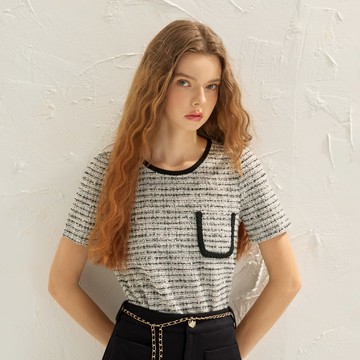 SO NICE 小香風撞色領邊造型口袋花呢上衣