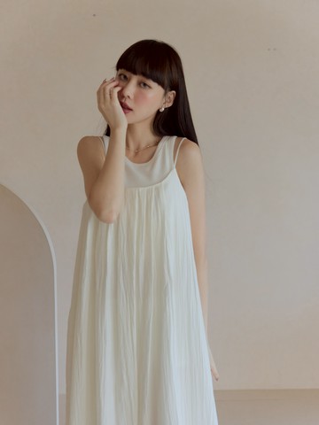 垂墜感圓領壓紋長洋