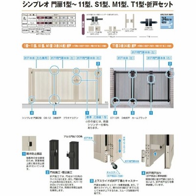 形材門扉 YKK YKKap シンプレオ門扉3型 折戸 3枚折戸セット 門柱