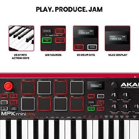 Akai Professional スタンドアローン・MIDIキーボードコントローラー内蔵音源、電池駆動、スピーカー搭載 MPK Mini Play
