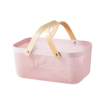 北歐簡約風木把手收納提籃  40 x 21 x 18cm  粉色  1個