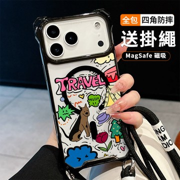 塗鴉小狗 送掛繩透明手機殼 磁吸防摔透明殼 適用 iPhone 17 16 16e 15 14 13 12 11保護殼