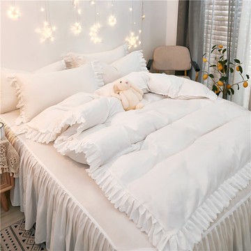 網紅公主風床裙組 白色 雙人加大特大 四件組 床包組 床裙 床罩 床包 床套 被套被單 枕頭套 頂級舒柔棉