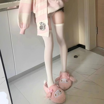 【砂糖夢境】奶白色天鵝絨薄款過膝襪純欲白絲長筒大腿襪日系jk春秋高筒半截襪