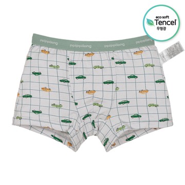 韓國 Ppippilong - 天絲纖維透氣四角褲(男寶)-格紋車車-淺灰