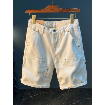 白色牛仔短褲男夏季薄款純棉無彈休閑中褲潮流寬松大碼男士五分褲