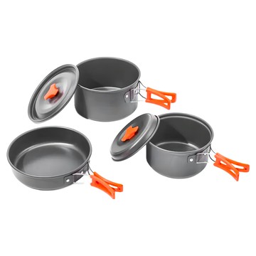 阿莎&布魯 戶外便攜不沾塗層鍋 露營鍋具  1組  小鍋15cm + 湯鍋17cm + 平底鍋18cm + 鍋蓋15cm + 鍋蓋17cm  混和顏色