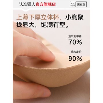 貓人無痕隱形粉底液內衣女聚攏小胸顯大不空杯收副乳中厚杯文胸罩
