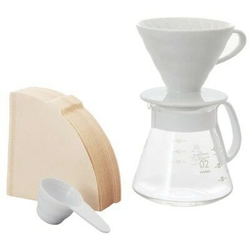《HARIO》V60白色02濾杯咖啡壺組 (磁石濾杯+咖啡壺+濾紙+量匙/XVDD-3012W)