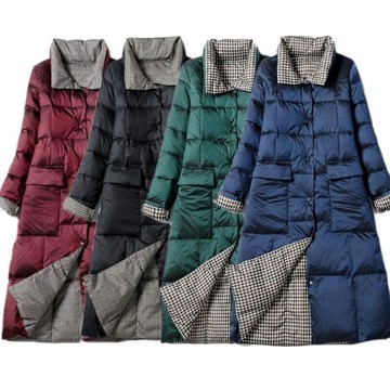 真 羽絨90%白鴨絨 羽絨服白鴨絨夾克-雙面穿格子過膝立領女外套4色73zc45【獨家進口】【米蘭精品】