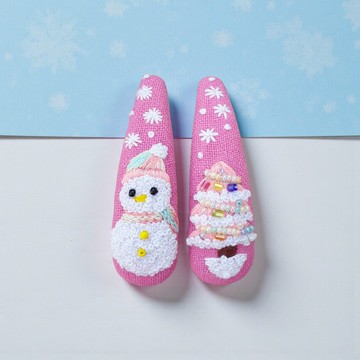 手工刺繡雪人髮夾 ( 兩入組 )