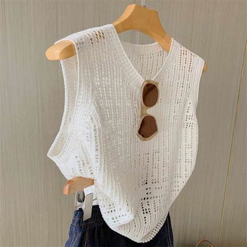 夏季百搭質感好2025新款高級棉線無袖勾花鏤空背心套頭女廠家直銷