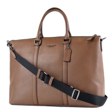 COACH CALEB 男款 荔枝紋手提/斜背公事包-焦糖色