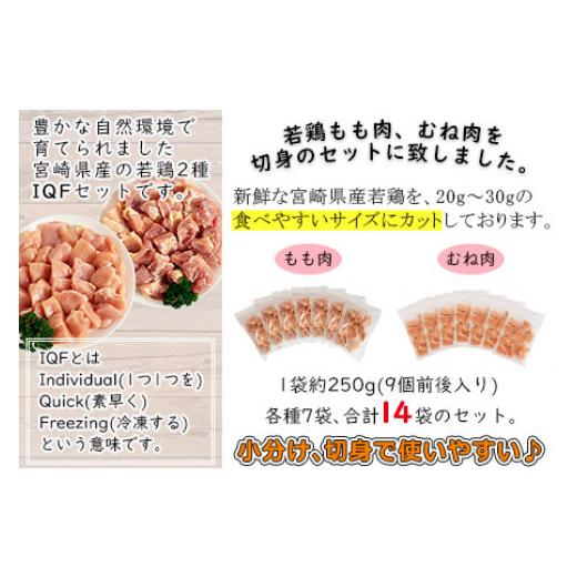 ふるさと納税 宮崎県 高鍋町 ＜宮崎県産若鶏もも切身・むね切身セット IQF250g×14袋 合計3.5kg＞翌月末迄に順次出荷