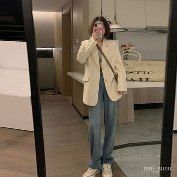 小西裝外套女高級感春秋季2022新款洋氣減齡時尚中長款小個子西服