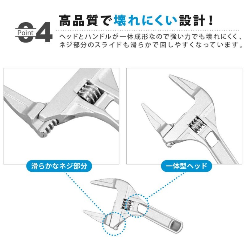 モンキーレンチ ワイドレンチ 6-68mm 工具 たて型 薄型 大開口 高品質