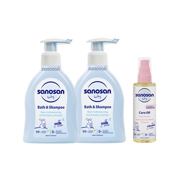 sanosan baby re:mind極潤洗髮沐浴露200mlx2+按摩油100mlx1