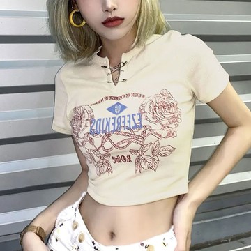 歐美純欲風辣妹短袖t恤女夏季短款修身設計感小眾內搭別致上衣服