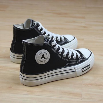 人本中幫帆布鞋女百搭松糕跟大頭鞋2025韓版厚底鞋學生休閑板鞋子