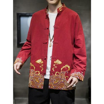 紅色唐裝男款外套男新中式訂婚結婚禮服中國風男裝中山裝漢服衣服