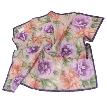 LANVIN PARIS 品牌字母LOGO花紋圖騰浮水印大帕領巾(粉色系/深紫邊/54CM)
