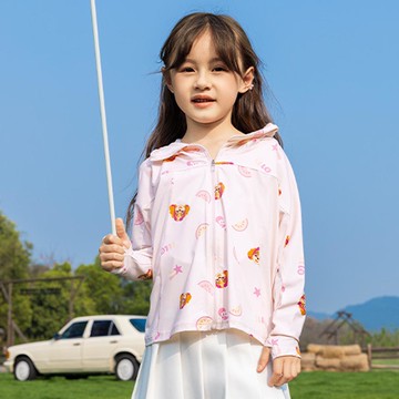 人氣卡通 - UPF50+汪汪隊兒童連帽防曬外套-拼接透氣網格-卡通人物-天天-粉色