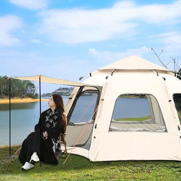 全自動戶外速開帳篷便捷式免搭折疊沙灘露營3~4人帳篷露營帳篷