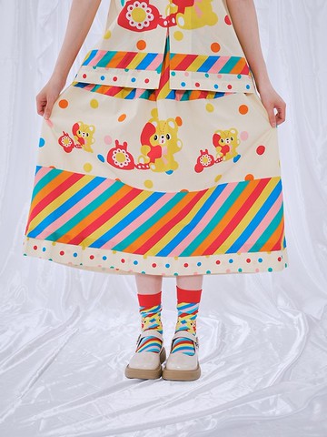 原創印花彩虹日記小熊半裙洋裝 日系可愛少女分碼