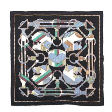 Hermes 愛馬仕 Zigzag幾何圖樣絲巾 黑/彩色（45cm*45cm）