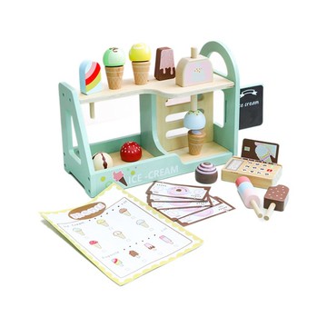 兒童早教仿真過家家 下午茶冰淇淋咖啡機 甜品雪糕售賣玩具 木質餐廚玩具