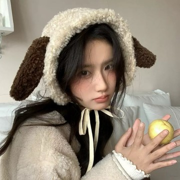 CU🇰🇷現貨🐶可愛爆擊🐶立體小狗耳朵羊羔毛毛帽 耳罩 保暖帽子 防風防寒 毛帽