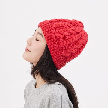 Merry 麻花針織保暖毛帽/ 紅