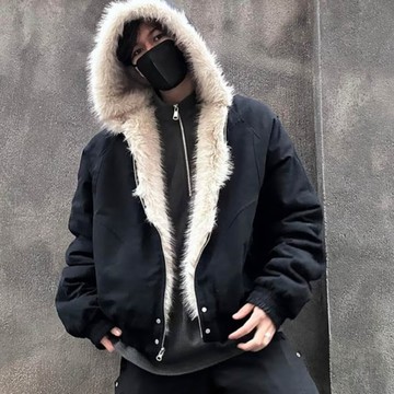 美式復古解構裁片設計刷毛外套男新款寬鬆休閒座山雕夾克男潮