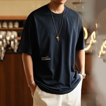 Wuluwear 涼感抗菌刺繡短袖T恤男250g寬鬆純棉圓領休閒打底TEE夏