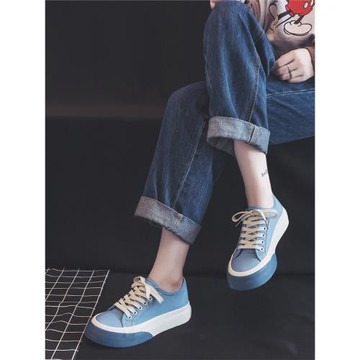 小白鞋女學生ins百搭奶fufu鞋子顯腳小厚底大頭帆布鞋休閑板鞋女