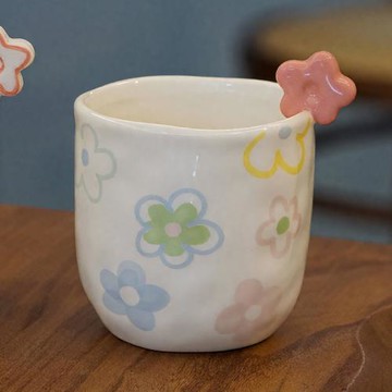 陶瓷杯 線條花 創意設計 高顏值 咖啡杯 牛奶杯 熱飲冷飲 ins風