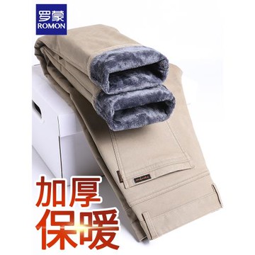 羅蒙男士休閑褲加絨加厚商務直筒西裝褲彈力秋冬季卡其色男褲子